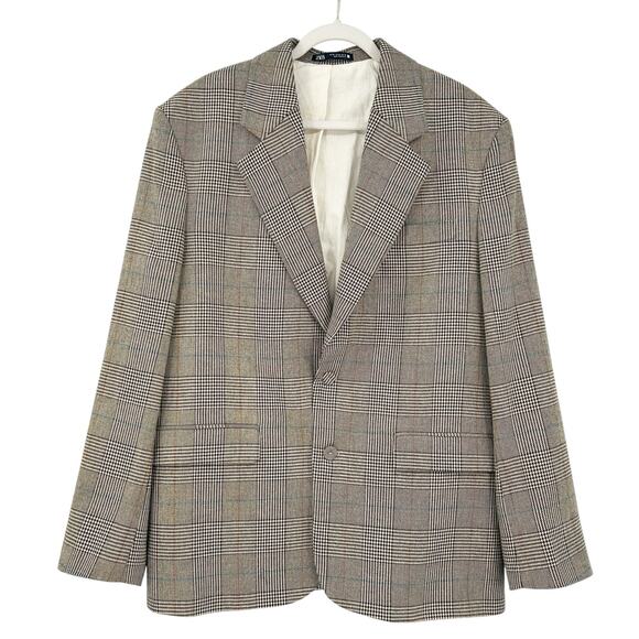 Zara Mens Business Academia Wool Blend Plaid Houndstooth Blazer Coat Size‎ 42 - Picture 1 of 10